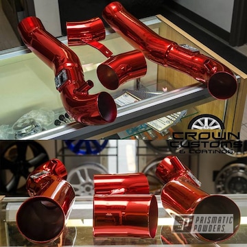 Intake Pipes Coated In Super Chrome Base With Lollypop Red Top Coat