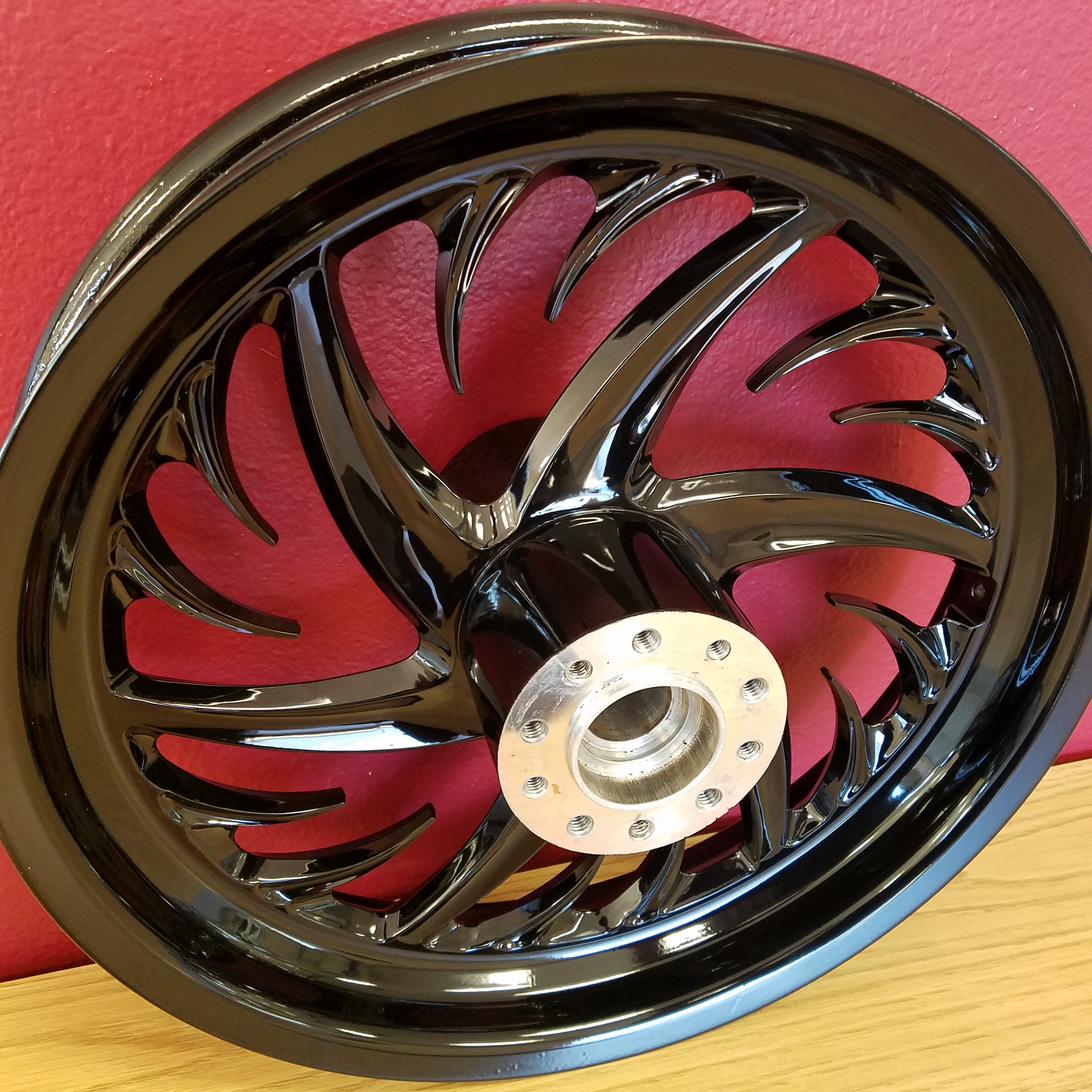 Motorcycle Wheel coated in Ink Black | Gallery Project | Prismatic Powders