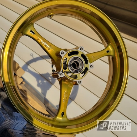 Powder Coating: Custom,Oasis Yellow PPB-5924,Golden Sparkle PPB-4457,Custom Wheels,Motorcycle Parts,Super Chrome Plus UMS-10671,3 Color Application,Motorcycle Wheels
