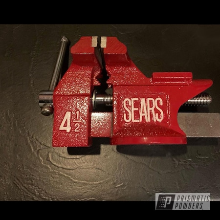 Powder Coating: Ritzy Red PSS-2993,New England Dry Stripping,powder coating,Vise,Old Sears Vice Restored,Gloss White PSS-5690,Bench Vise