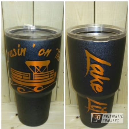 Powder Coating: Custom Stainless Cups,Striker Orange PPS-4750,Desert Charcoal Wrinkle PWB-2767,Custom Cup