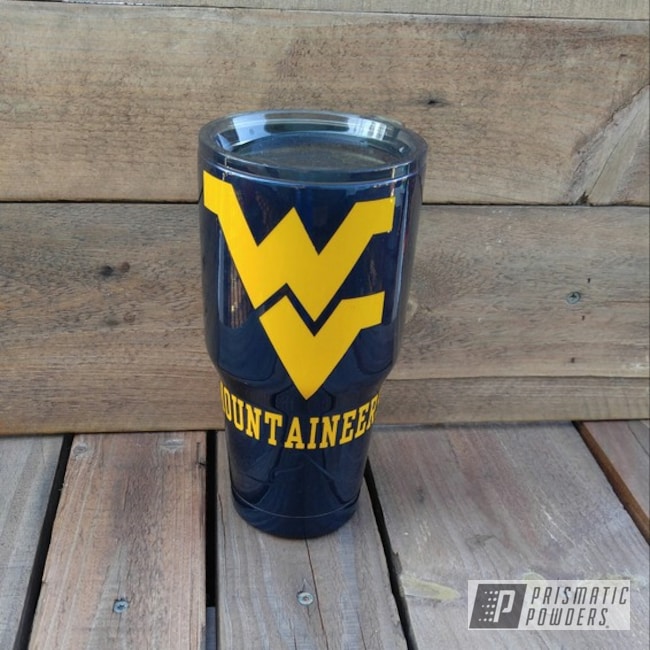Tumbler Cup Coated In Misty Midnight And School Bus Yellow