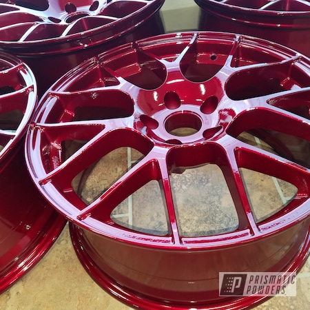 Powder Coating: Mercedes,Two Stage Application,Illusion Cherry PMB-6905,Clear Vision PPS-2974,Two Coat Application,Wheels