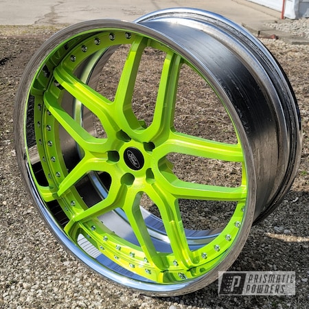 Powder Coating: Wheels,Automotive,Strut Bar,Heavy Silver PMS-0517,Rims,22" Wheels,22",Glowing Yellow PPB-4759,2 stage,Ford,Automotive Parts