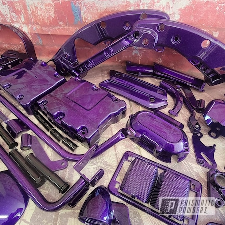 Powder Coating: Harley Davidson Parts,Illusion Purple,Purple,Two Stage Application,Harley Davidson,Illusion Purple PSB-4629,GLOSS BLACK USS-2603,Motorcycle Parts,Illusions,Baby Rockstar Sparkle PPB-6627