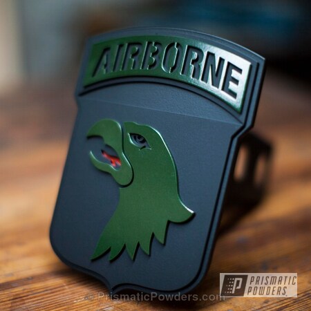 Powder Coating: Custom,Trailer Hitch Cover,Miscellaneous,BLACK JACK USS-1522,101st Airborne,Rifle Green PSB-6876