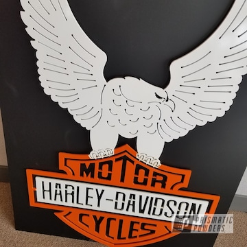 Harley Davidson Sign Coated In Gloss White And Ral 2009 A Classic Safety Orange Color