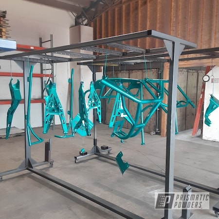 Powder Coating: Polaris RZR,side by side,1 Stage,Trailer,2 stage,XP Pro,Alien Silver PMS-2569,HD TEAL UPB-1848