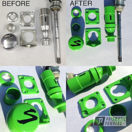 Powder Coating: Ink Black PSS-0106,Kiwi Green PSS-5666,supra,Car Parts,Automotive,Before and After