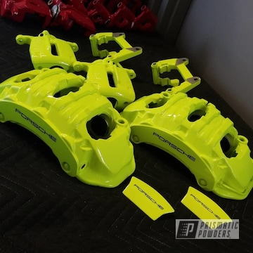 Set Of Porsche Calipers In Neon Yellow