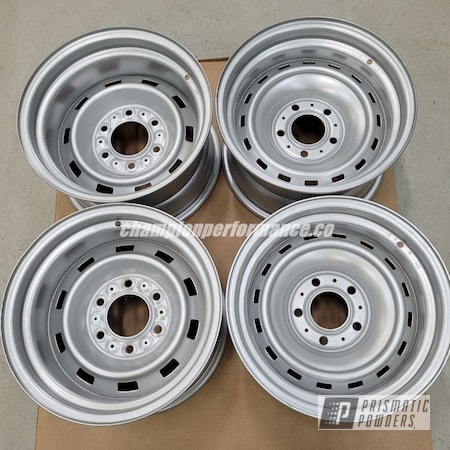 Powder Coating: Wheels,Porsche Silver PMS-0439,15" Steel Wheels,Rims,1 Stage,Chevy