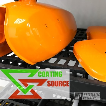 Gas Tank And Side Covers Powder Coated In Juju Orange And Clear Vision