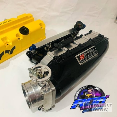 Powder Coating: K Series,Honda Valve Cover,Skunk2 Intake,Hot Yellow PSS-1623,Clear Vision PPS-2974,Automotive,GLOSS BLACK USS-2603