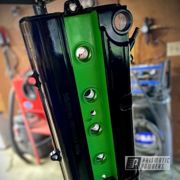 Powder Coated Gloss Black And Electric Green Automotive Part