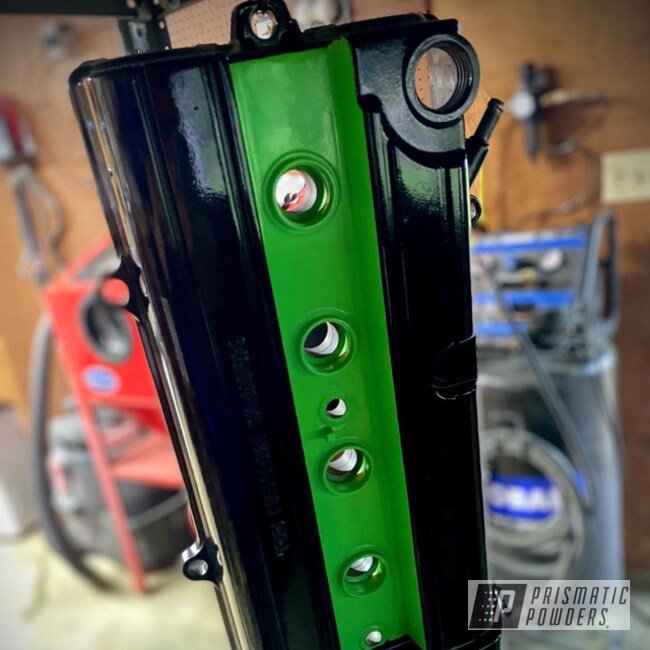 Powder Coated Gloss Black And Electric Green Automotive Part