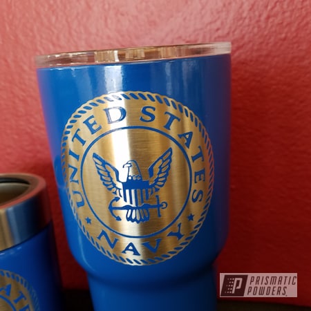 Powder Coating: Brazilian Blue PMB-0770,Custom Drinkware,United States Navy,Custom Military Cup,Custom Tumbler Cup