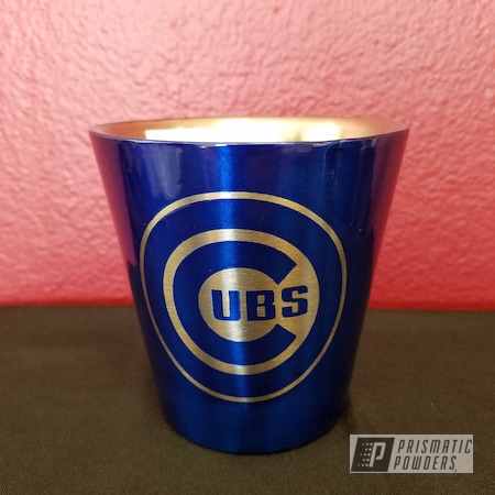 Powder Coating: Baseball,Custom Drinkware,Custom Cups,Baseball Theme,Chicago Cubs,LOLLYPOP RED UPS-1506,Two Color Application,Cheater Blue PPB-6815