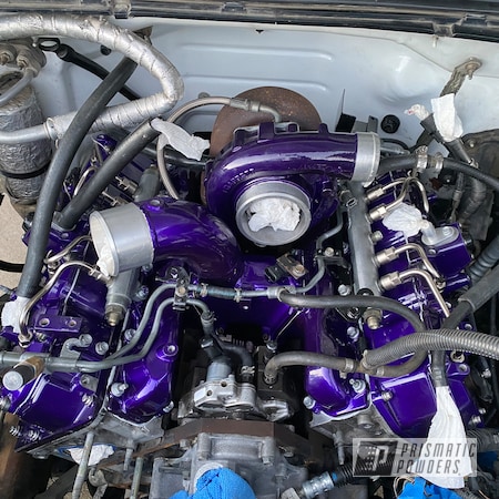 Powder Coating: Engine Bay,Automotive,POLISHED ALUMINUM HSS-2345,Chevrolet,Candy Purple,Diesel,2 stage,2500HD,Candy Purple PPS-4442,Duramax