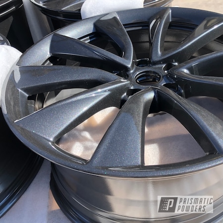 Powder Coating: Wheels,Model 3,Automotive,2 stage,19" Aluminum Rims,Automotive Rims,FIM,Aluminum Wheels,Sandblasting,Graphite Charcoal PMB-5458,Clear Vision PPS-2974,Rims,2 Stage Application,Tesla