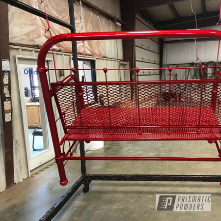 Powder Coating: Clear Vision PPS-2974,3 Stage,POLISHED ALUMINUM HSS-2345,LOLLYPOP RED UPS-1506,Bench,Restoration,Patio Bench,Outdoor Patio Furniture,Porch,Furniture