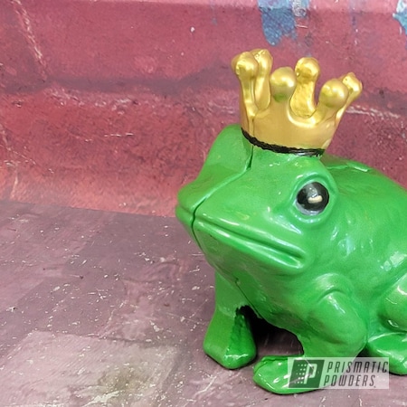 Powder Coating: Goldtastic PMB-6625,Yard Art,Frog Prince,Green Imagination PMB-2830,Frog,POLY CLEAR PPS-5137