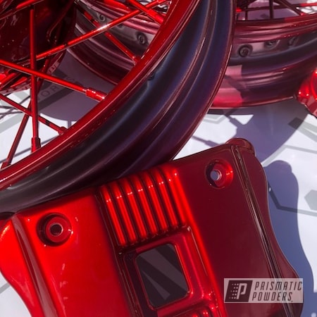Powder Coating: Motorcycles,Spoked Rims,Chrome Base Coat,cam covers,Rims,Spoked,Two Coat Application,LOLLYPOP RED UPS-1506,Red,Spoked Wheels,Wheels