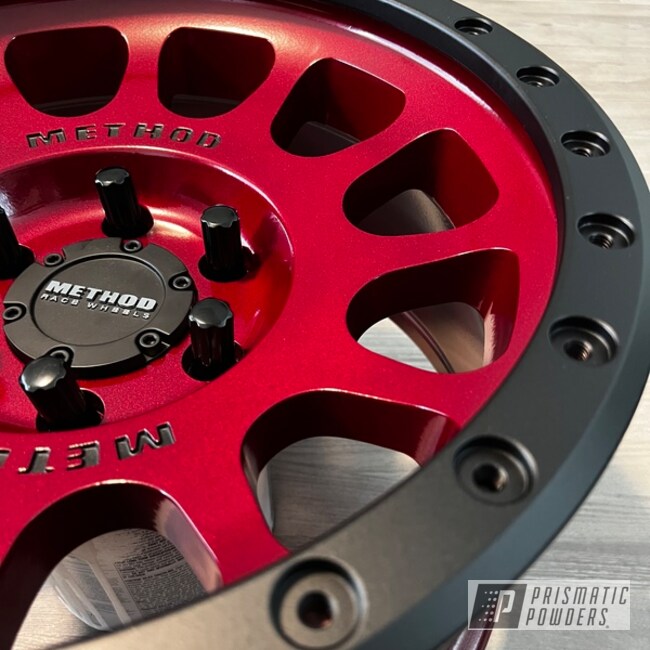 Powder Coated Clear Vision, Black Satin Texture And Illusion Cherry Method Race Wheels