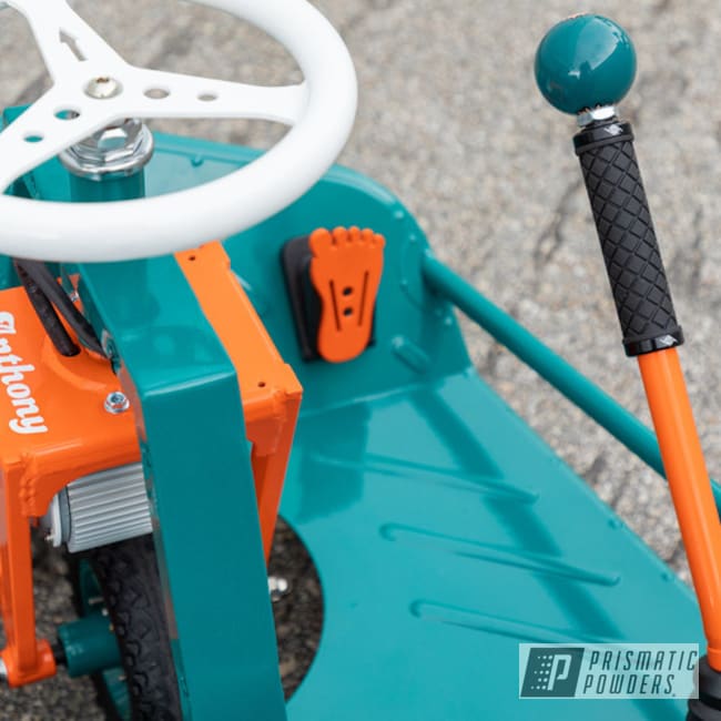 Powder Coated Gloss White, Just Orange And Miami Teal 3 Tone Crazy Cart