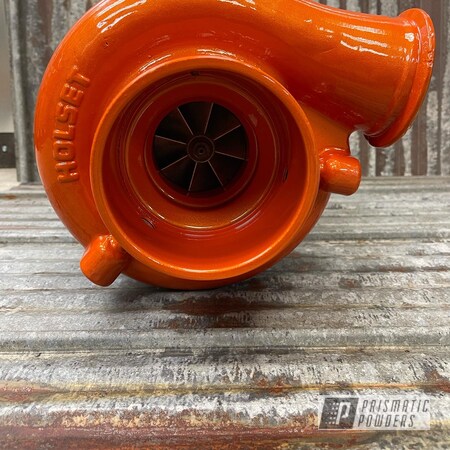 Powder Coating: Turbocharger,Automotive,Turbo Parts,Clear Vision PPS-2974,Illusion Tangerine Twist PMS-6964