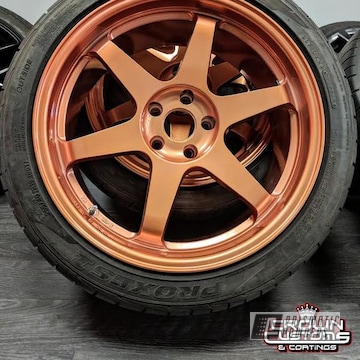 Aftermarket Wheels For A 370z Refinished In Illusion Rose Gold And Clear Vision