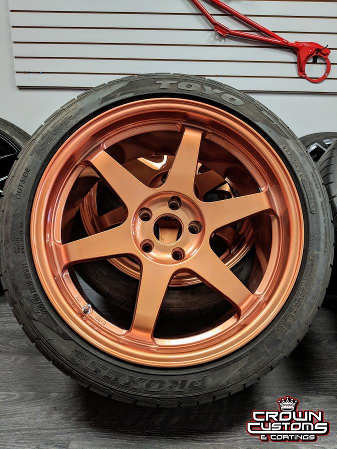 Aftermarket wheels for a 370z refinished in Illusion Rose Gold and ...