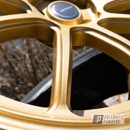 Powder Coating: Automotive,gold powder coated wheels,Clear Vision PPS-2974,Custom Wheels,Gold Medallion EMB-4175,metallic gold,18" Rims,coatkings,Audi,2 stage,18" Aluminum Rims