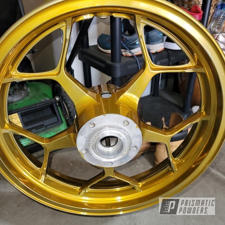 Powder Coating: Kawasaki,Brassy Gold PPS-6530,2 stage,Super Chrome Plus UMS-10671,Motorcycle Wheels,ZX14R
