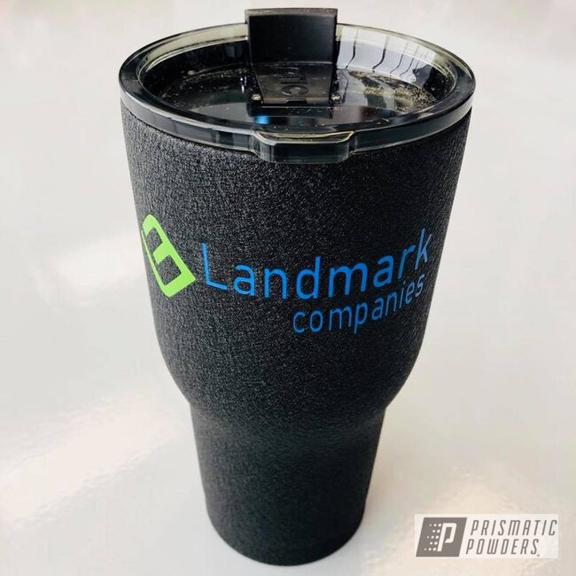 Textured Tumbler Cup In Splatter Black, Playboy Blue And Energy Green Powder Coat