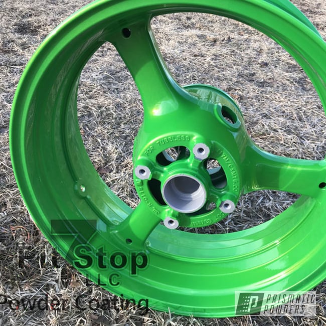 Motorcycle Rim In Candle Green And Shocker Yellow