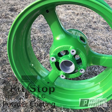Powder Coating: Candle Green PMB-4330,Motorcycles,Two Coat Application,Shocker Yellow PPS-4765,Wheels