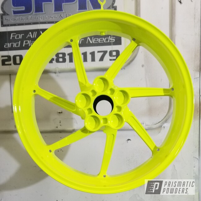 Motorcycle Rims And Accent Parts In Gloss White, Neon Yellow And Clear Vision