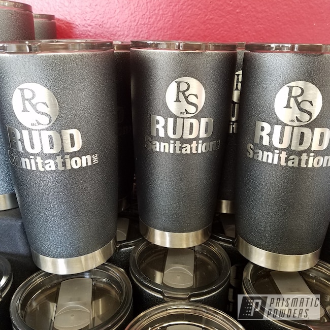 Customized Cups Done In A Textured Silver Splatter Powder Coat