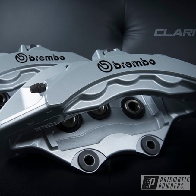 Hellcat Challenger Brake Calipers In A Porsche Silver And Clear Vision Powder Coat