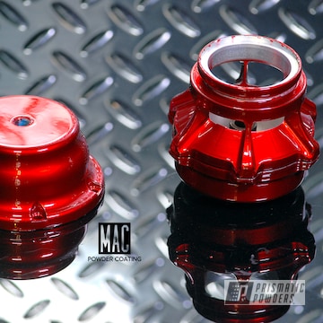 Turbo Charger Wastegate Valve Coated In A Deep Red Powder Coat