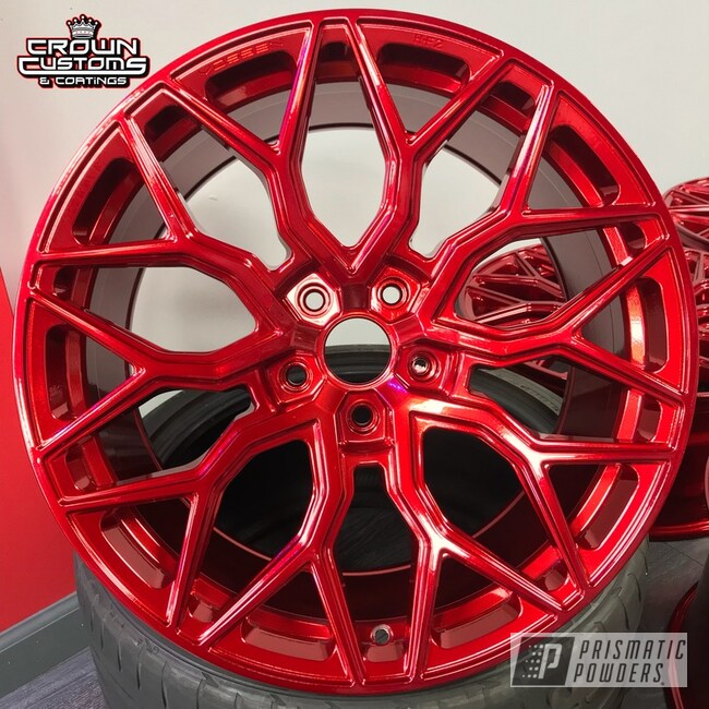 Vossen Hf-2 Wheels Refinished In Lollypop Red Top Coat With Super Chrome Base