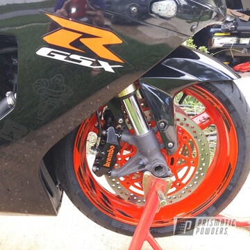 Powder Coated Wheels, Rotors, Calipers, Rear Sets, Levers, And Exhaust Tip In Zesty Orange And Ink Black