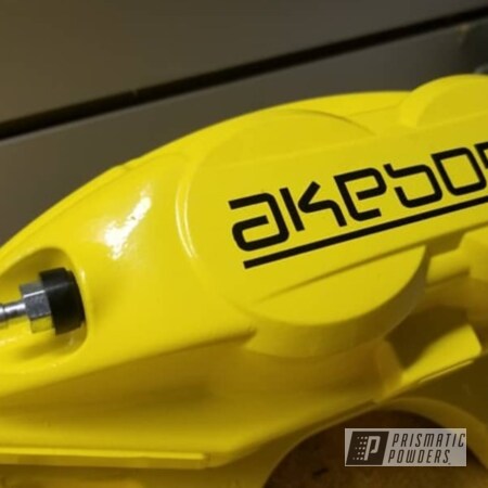 Powder Coating: Akebono Brake Calipers,Custom Brake Calipers,Glowing Yellow PPB-4759,Powder Coated Akebono Brake Calipers,Automotive,Calipers,Powder Coat,Brakes