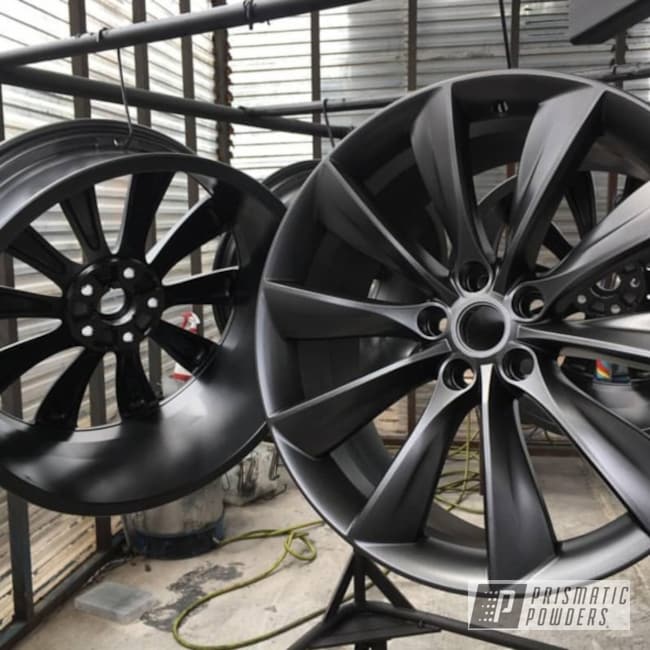 Tesla Wheels Freshly Powder Coated In Evo Grey