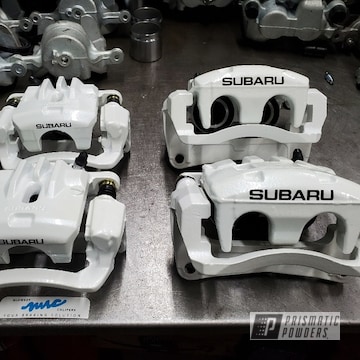 Powder Coated Clear Vision And Metallic White Front And Rear Subaru Calipers