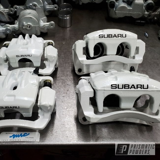 Powder Coated Clear Vision And Metallic White Front And Rear Subaru Calipers