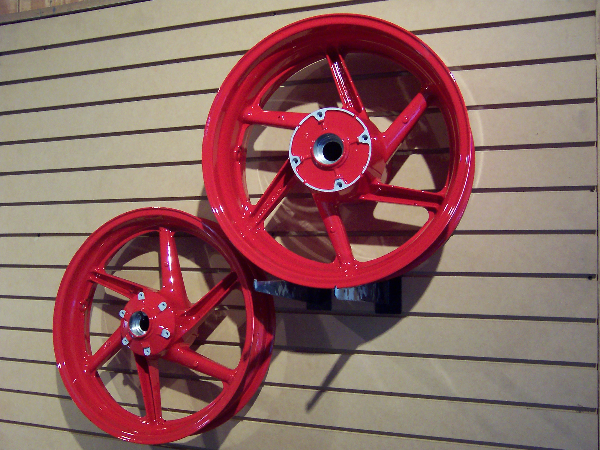 Red Motorcycle Rims Astatic Red Sport Bike Wheels | Prismatic Powders