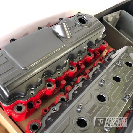 Powder Coating: Valve Covers,ULTRA BLACK CHROME USS-5204,Automotive Parts,Diesel truck,Flag Red PSS-0105,Automotive,Diesel,Diesel Parts
