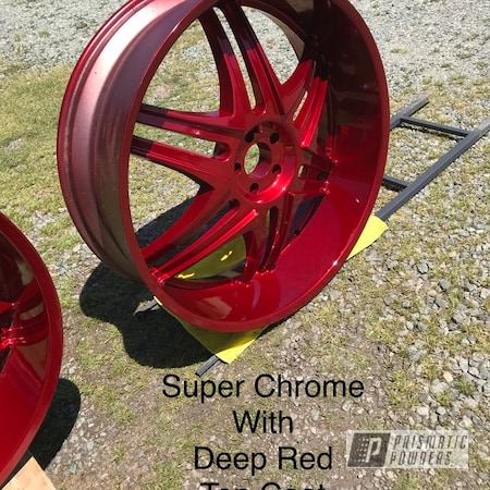 Powder Coating: Deep Red PPS-4491,SUPER CHROME USS-4482,Automotive,Wheels
