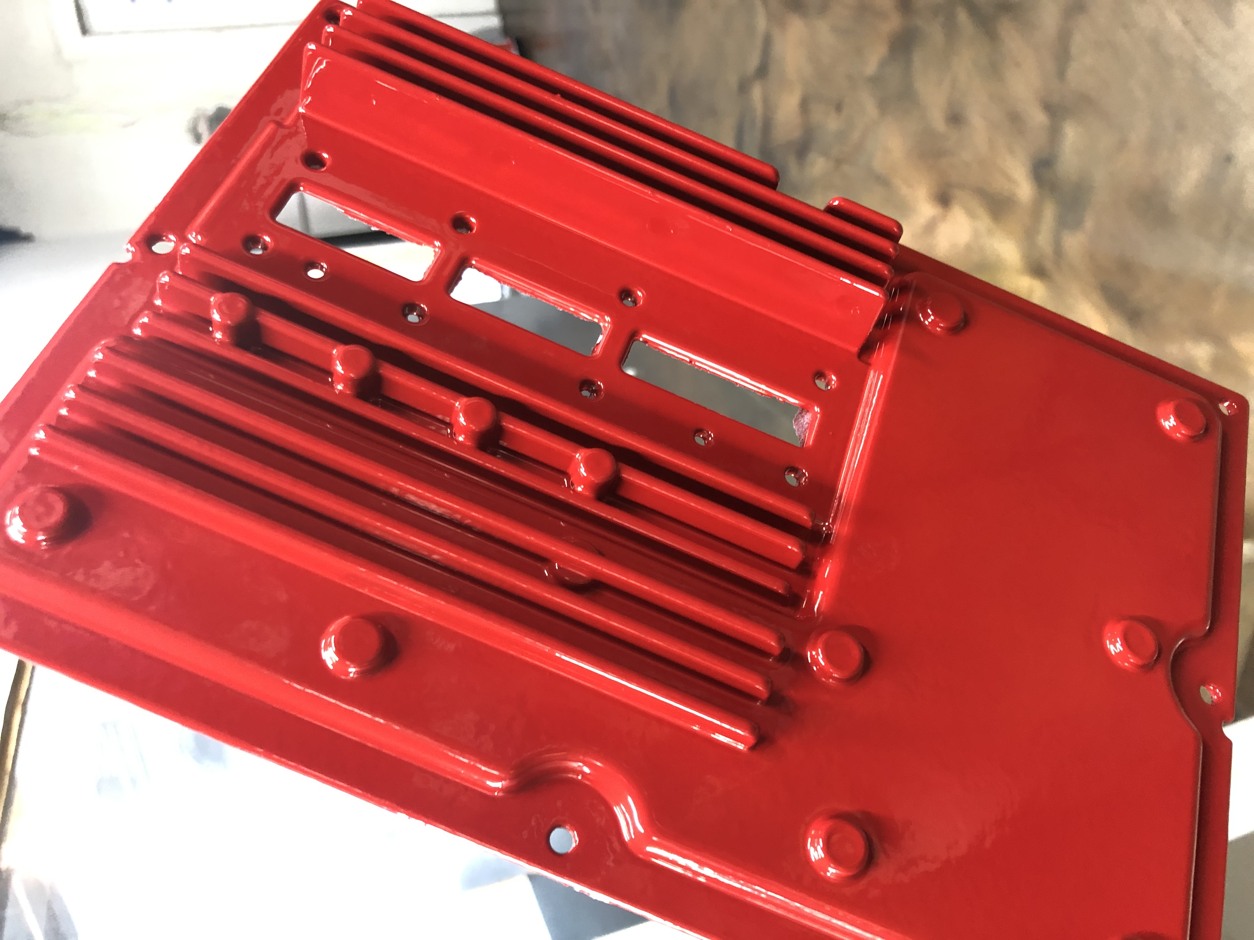 Powder Coating Car Rocker Cover Ford Parts Done in Flag Red | Prismatic Powders